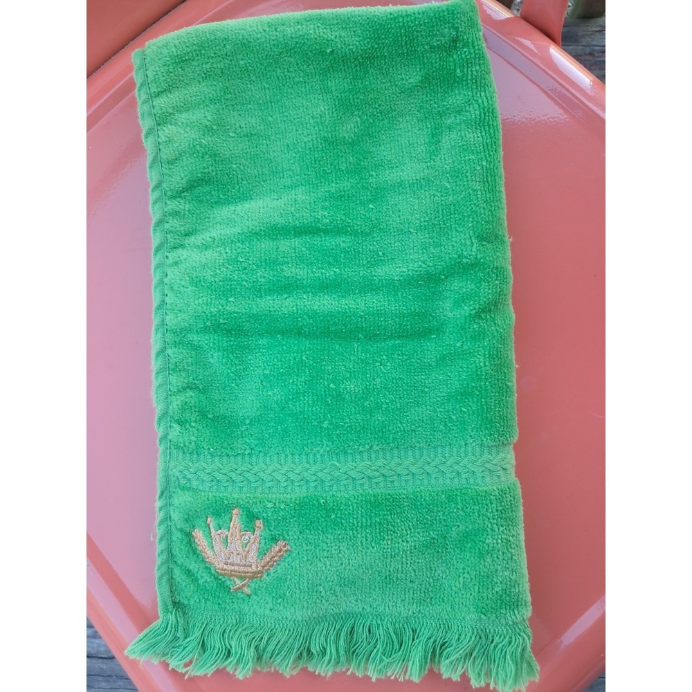 Vintage Fieldcrest Hand Towel Green Groovy  Retro 70s Cotton J16
